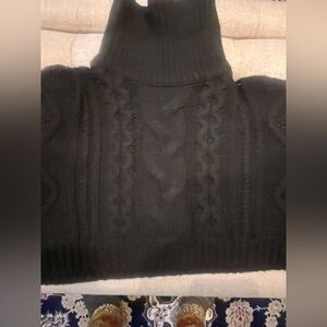 Black Cable Knit Turtleneck Sweater